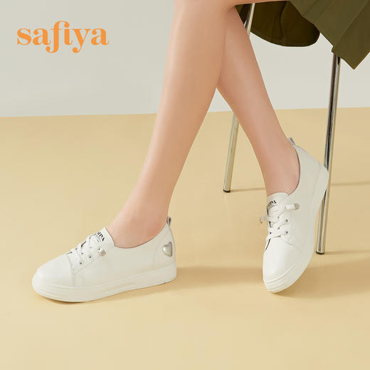 Safiya/索菲娅 春夏透气一脚蹬2023年春季新款网面休闲平底小白鞋 SF31112063 商品图2