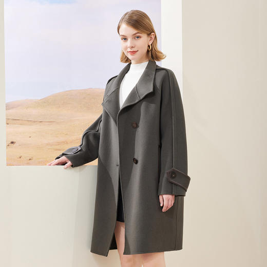 MD912斯尔丽瑟俪2022年商场同款镶边拼皮长款大衣 商品图2