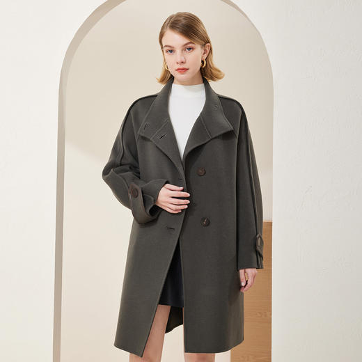 MD912斯尔丽瑟俪2022年商场同款镶边拼皮长款大衣 商品图0