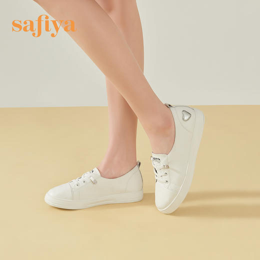 Safiya/索菲娅 春夏透气一脚蹬2023年春季新款网面休闲平底小白鞋 SF31112063 商品图0