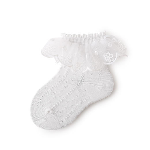 【3双装】春夏新款网眼宝宝袜子女童公主袜薄款婴幼儿童精梳棉大花边袜 商品图2
