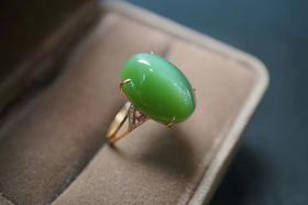 18K金镶和田玉碧玉戒指-猫眼16*12