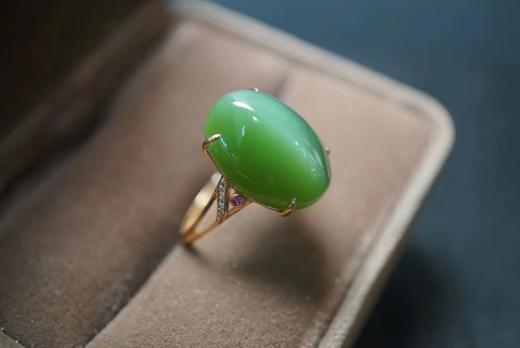18K金镶和田玉碧玉戒指-猫眼16*12 商品图0