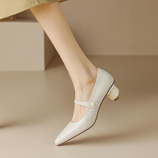 方头日常，真皮异形跟玛丽珍单鞋HB-3085 商品图5