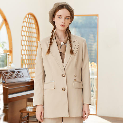 Famecoco范可儿戗驳领西装外套女春流行小西服气质女神范FAB1AW010 商品图3