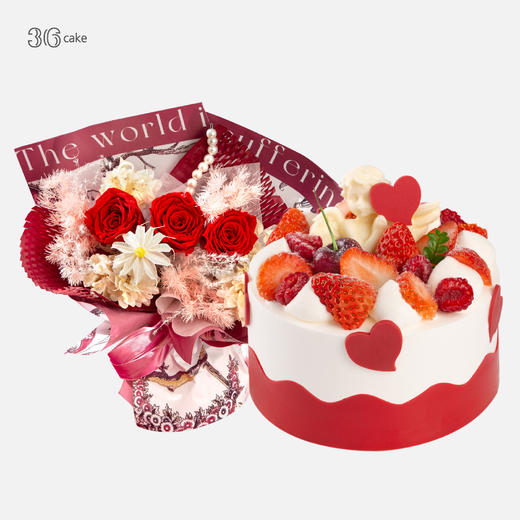 【蛋糕x花组合套餐】爱神-情人节限定-永生花 商品图0