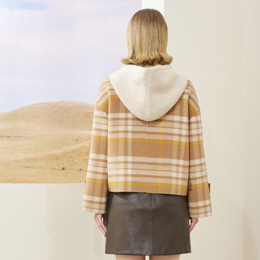 MD919斯尔丽瑟俪2022年冬上新时尚格纹拼针织帽大衣 商品图1