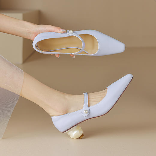 方头日常，真皮异形跟玛丽珍单鞋HB-3085 商品图2