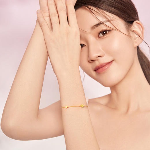 周六福珠宝黄金手链计价足金手饰素金链子金花四叶草挂坠送女友 商品图4