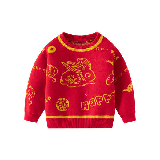 兔年纯棉大红色儿童针织毛衣A类春秋儿童毛衣瑞兔打底儿童针织衫 商品图4