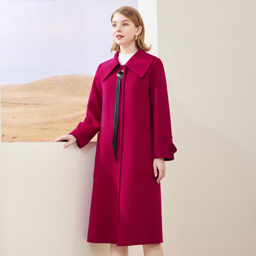 MD908斯尔丽瑟丽2022年新款商场同款大领皮袢流苏中长大衣 商品图2