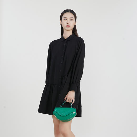 谜底A字型连衣裙2023春季新款简约纯色宽松中长裙长袖女231ML0102 商品图1