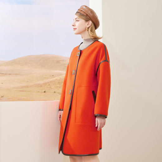 MD916斯尔丽瑟俪2022年冬上新拼皮撞色宽松版中长款帅气大衣外套 商品图2