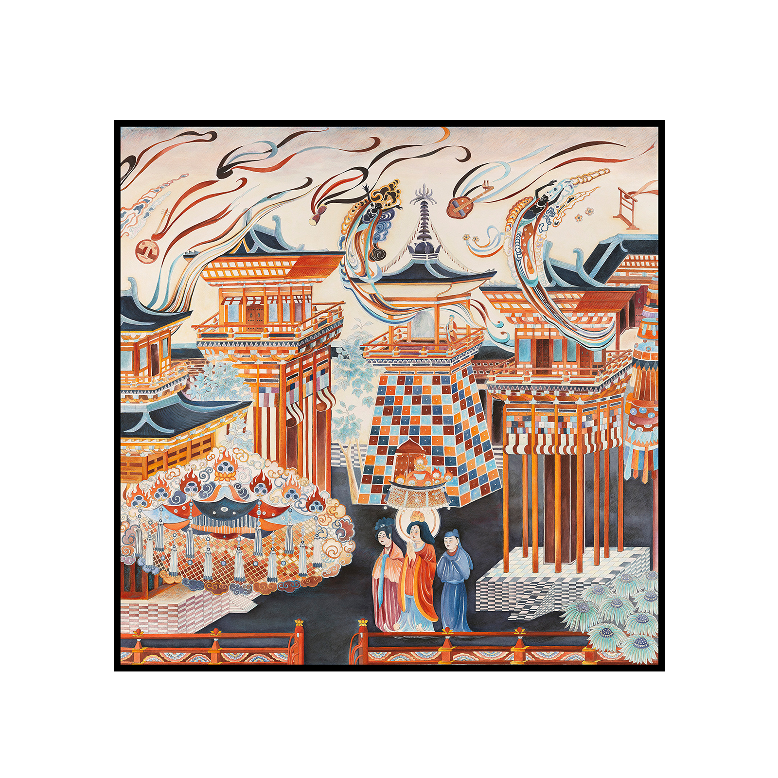 净土楼阙手绘版画