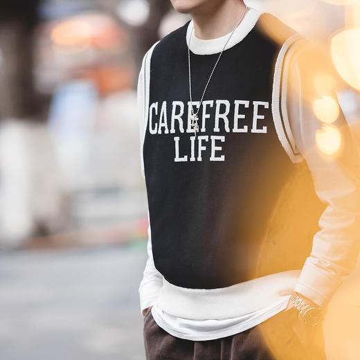 马登学院风情侣针织马甲背心圆领套头毛衣无袖叠穿上衣春季 商品图7