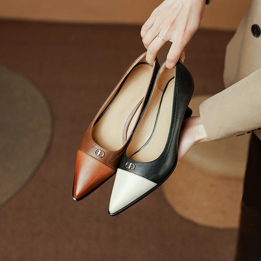 优雅简约，头层小牛皮复古轻奢浅口单鞋PS1252 商品图10