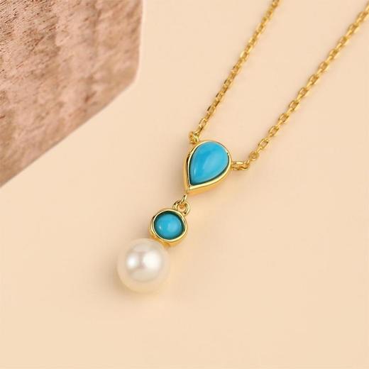 醍醐 森林系列 【然乌】松石珍珠项链 耳饰 天然淡水珍珠 原矿松石 商品图3