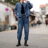 XS-98563套装牛仔外套女2023春秋新款潮流百搭宽松两件套拉链哈伦裤子韩版 商品缩略图6