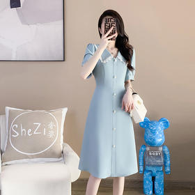 奢姿2025年夏装新款大码女装减龄娃娃领连衣裙胖妹妹纽扣装饰裙子9932890829