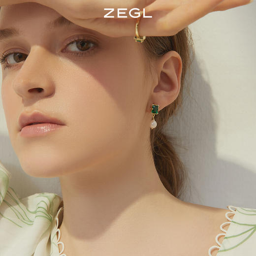 ZEGL祖母绿淡水珍珠耳环女小众设计感高级耳钉925银针复古耳饰品 商品图1