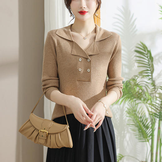 早春上衣女春季新款，漂亮小衫长袖针织衫修身配裙子毛衣打底衫CC-103-23003 商品图0