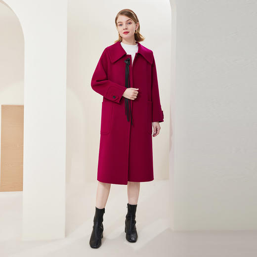 MD908斯尔丽瑟丽2022年新款商场同款大领皮袢流苏中长大衣 商品图3