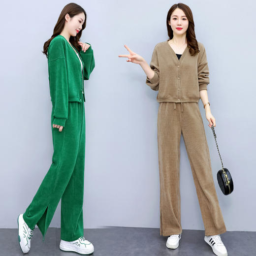 灯芯绒套装女，春季新款女装韩版时尚灯芯绒竖坑条套装休闲潮HR-LLIX39 商品图3