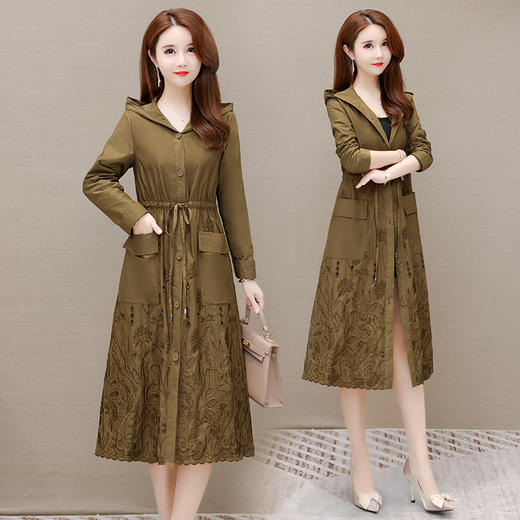 修身大码，中长款连帽气质优雅时尚大衣刺绣风衣外套QYM-WL22A20 商品图4