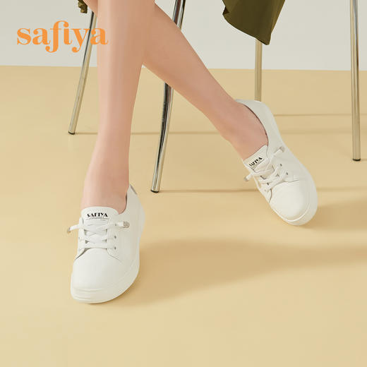 Safiya/索菲娅 春夏透气一脚蹬2023年春季新款网面休闲平底小白鞋 SF31112063 商品图3