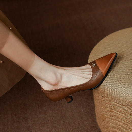 优雅简约，头层小牛皮复古轻奢浅口单鞋PS1252 商品图5