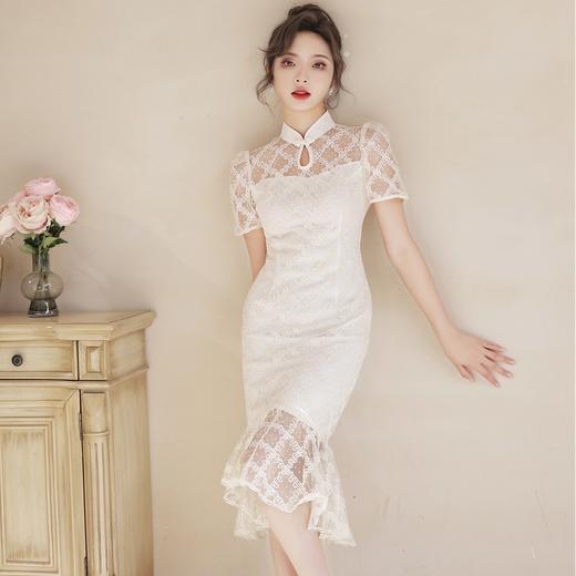 春夏季新款中国风，新式少女蕾丝旗袍鱼尾复古旗袍连衣裙BJS-5301 商品图0