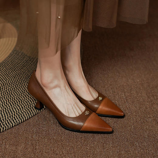 优雅简约，头层小牛皮复古轻奢浅口单鞋PS1252 商品图7