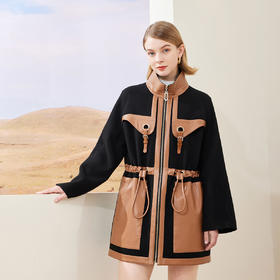 MD911斯尔丽瑟俪2022年冬上新拼皮中长款帅气大衣