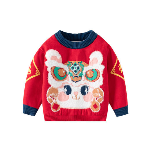 兔年红色婴儿毛衣a类纯棉针织儿童毛衣春秋款儿童针织衫宝宝毛衣 商品图4