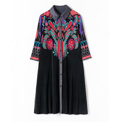 AHM-mds7043高弹显瘦褶皱套装2023春季新款衬衫领印花褶皱连衣裙 商品图4