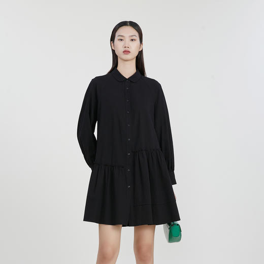 谜底A字型连衣裙2023春季新款简约纯色宽松中长裙长袖女231ML0102 商品图0