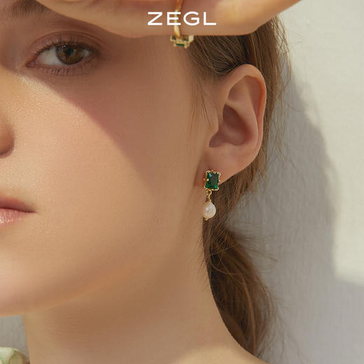 ZEGL祖母绿淡水珍珠耳环女小众设计感高级耳钉925银针复古耳饰品 商品图2
