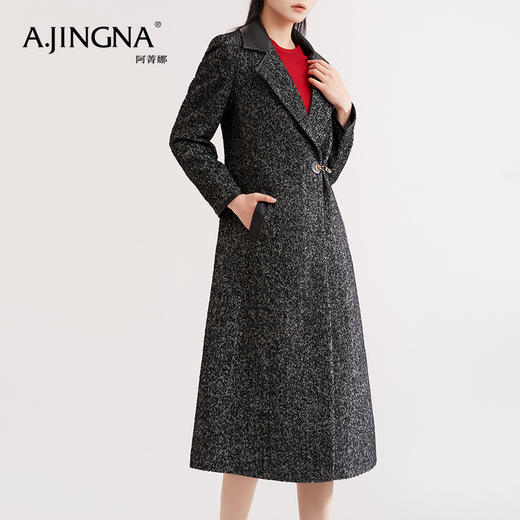 【特价不退换】阿菁娜英伦风格通勤黑色中长款大衣外套 A26D111007 商品图2