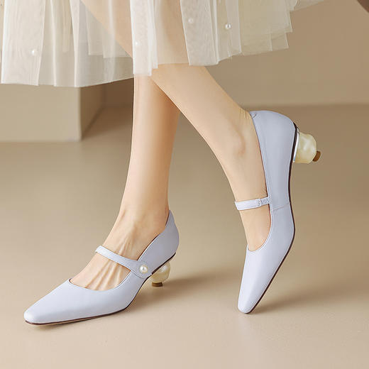 方头日常，真皮异形跟玛丽珍单鞋HB-3085 商品图0