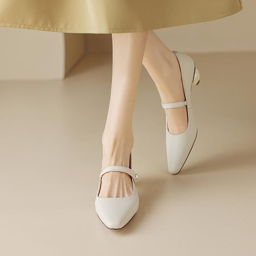 方头日常，真皮异形跟玛丽珍单鞋HB-3085 商品图4