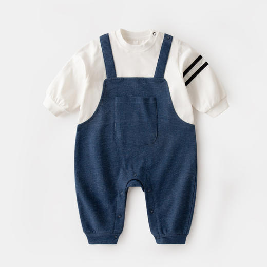 婴儿哈衣宝宝休闲牛仔背带假两件拼接连体衣洋气春装新生儿爬 商品图0