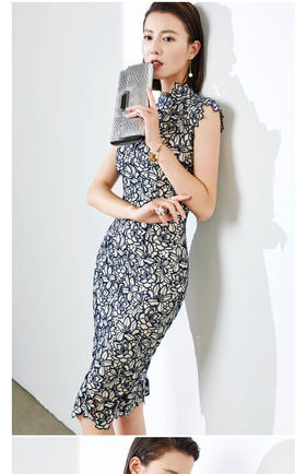 小花朵系列 ”花样年华“系列 J8181908B颈袖添香季高端大牌职场商务装礼服简约短袖包臀修身绣花连衣裙J8181908B