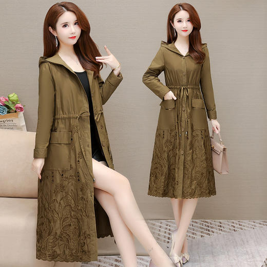 修身大码，中长款连帽气质优雅时尚大衣刺绣风衣外套QYM-WL22A20 商品图3