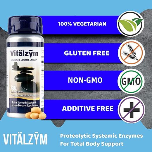 【系统酶-迷你胶囊】Vitalzym®  180粒 日本原料 8种蛋白水解酶   酶疗法 舍雷肽酶+菠萝蛋白酶+芦丁+木瓜蛋白酶+醋栗+蛋白/碳水/脂肪酶 商品图2