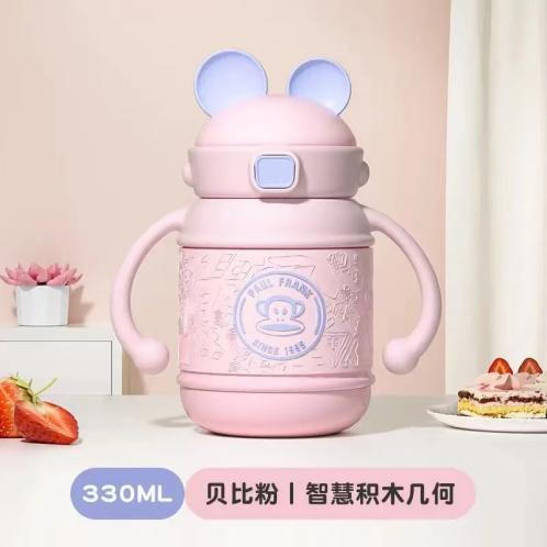 大嘴猴双耳吸管儿童保温杯330ML（贝比粉/嫩芽绿）-167819 商品图0
