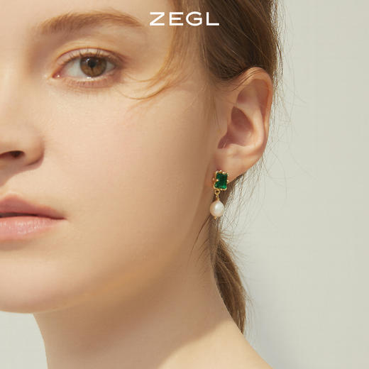 ZEGL祖母绿淡水珍珠耳环女小众设计感高级耳钉925银针复古耳饰品 商品图6