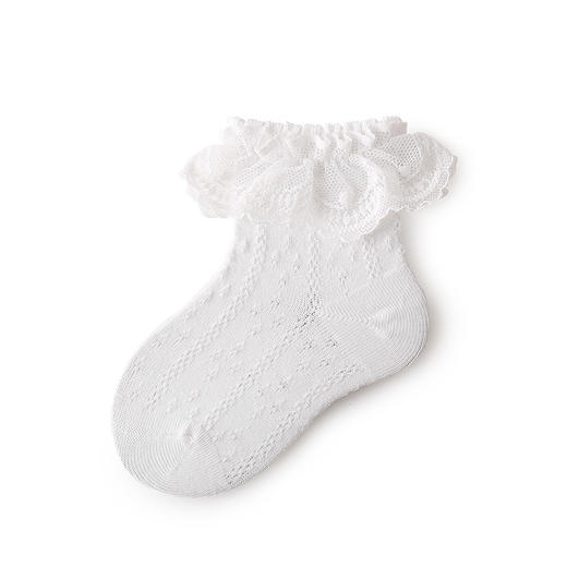 【3双装】春夏新款网眼宝宝袜子女童公主袜薄款婴幼儿童精梳棉大花边袜 商品图3