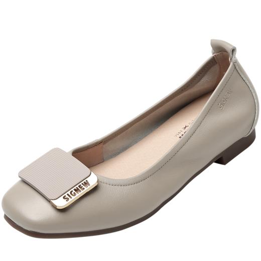 信诺真皮舒适女鞋2023春季新款鞋子优雅浅口奶奶鞋通勤平底女单鞋23C1629-8 商品图3