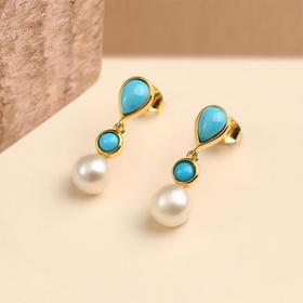 醍醐 森林系列 【然乌】松石珍珠项链 耳饰 天然淡水珍珠 原矿松石