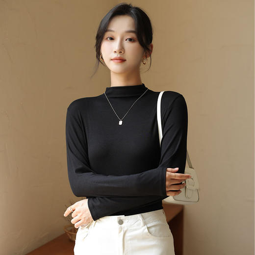 【买一送一！】春季上新款 半高领女打底衫 内搭长袖面膜牛奶衣 洋气t恤修身上衣 商品图1